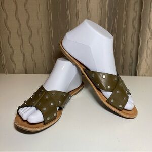 Dolce Vita Cary Women's 7 Studded Slides Olive Brown Slip On Sandals Flats